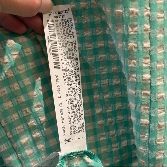 Zara Green Gingham Cut Out Midi Puff Sleeve Dress Size Small Women - Picture 12 of 14